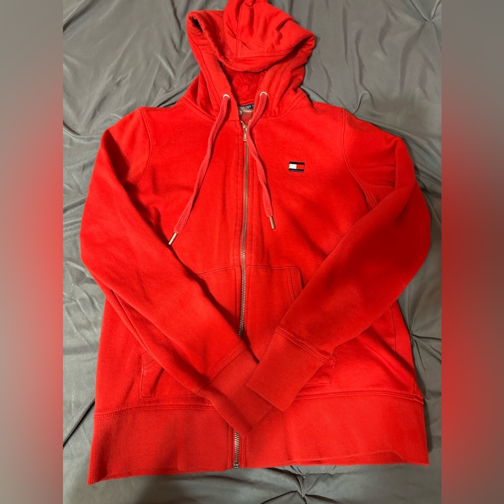 red, zip up, Tommy Hilfiger, hoodie, women’s small